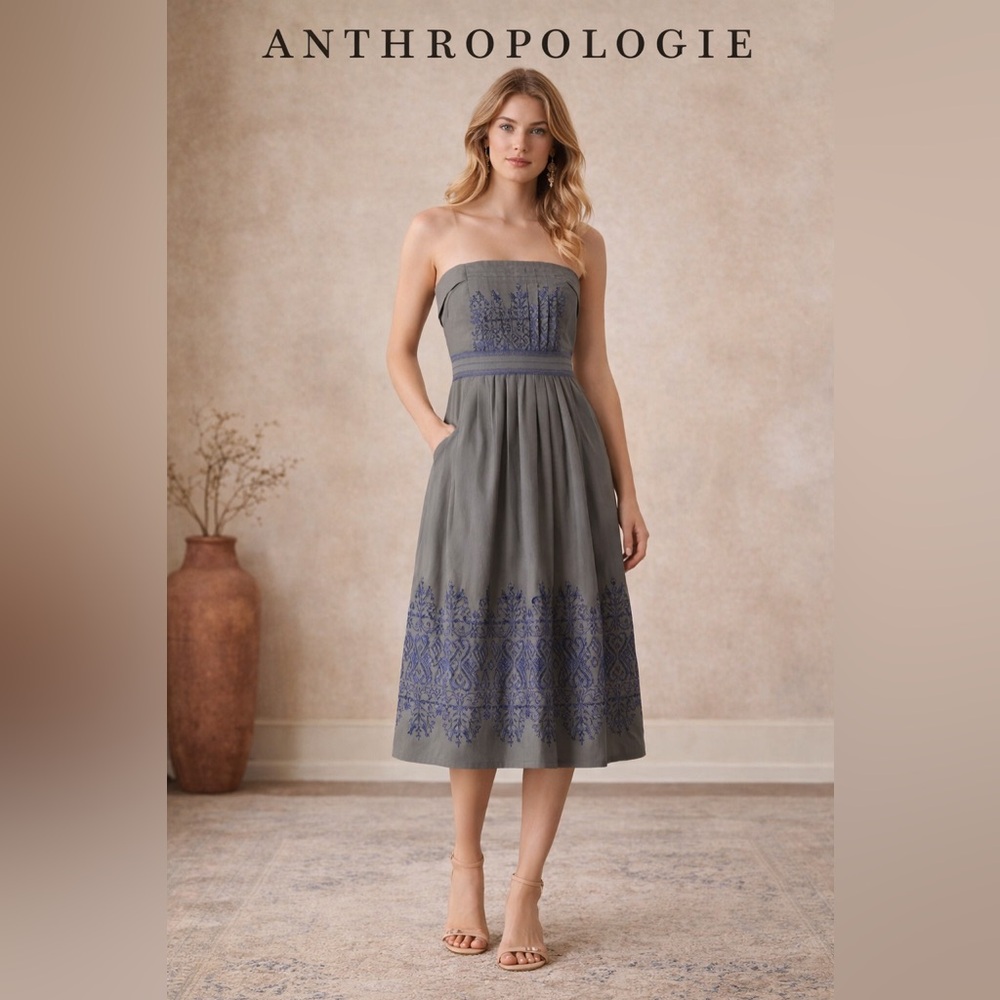 Anthropologie Floreat Sewing Circle Gray Dress, 10